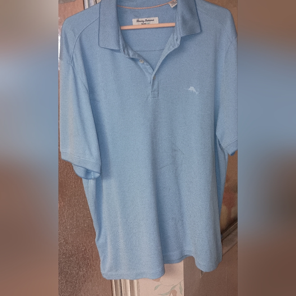 Tommy Bahama Lot Of 2 Large Knit Polos Blue And Orange
